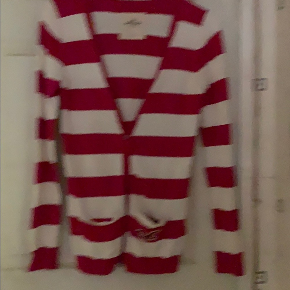 Hollister Red:White Striped Cardigan Sweater.
